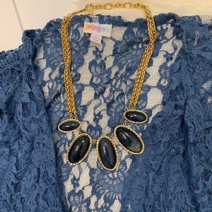 Ann Taylor Luna Faux Sodalite Gold Statement Necklace